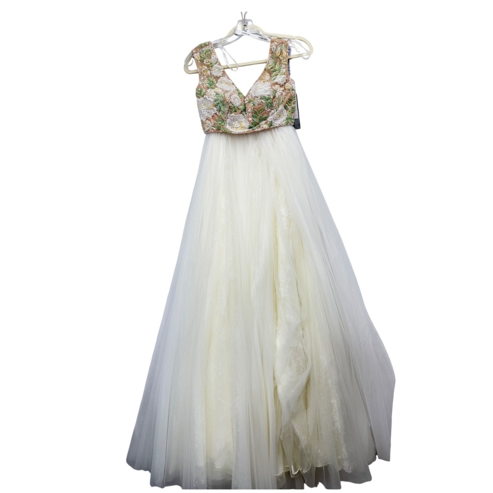 Sherri Hill 50932 Two Piece Gown Women 00 New Beaded Floral Ivory Tulle Prom$598